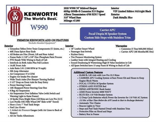 2020 KENWORTH W990 - Image 4