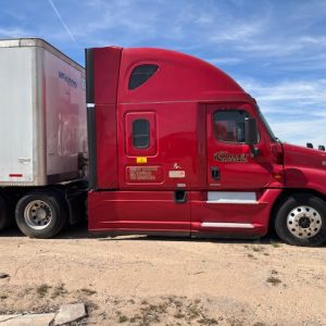 two 2017 Freightliner Cascadia Evolution semi trucks and a 2014 Wabash 53’ dry van trailer