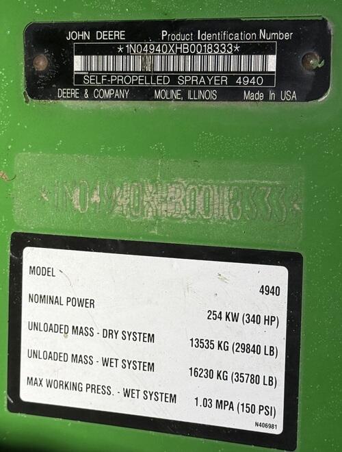 2012 John Deere 4940 Self-Propelled Sprayer - Image 3