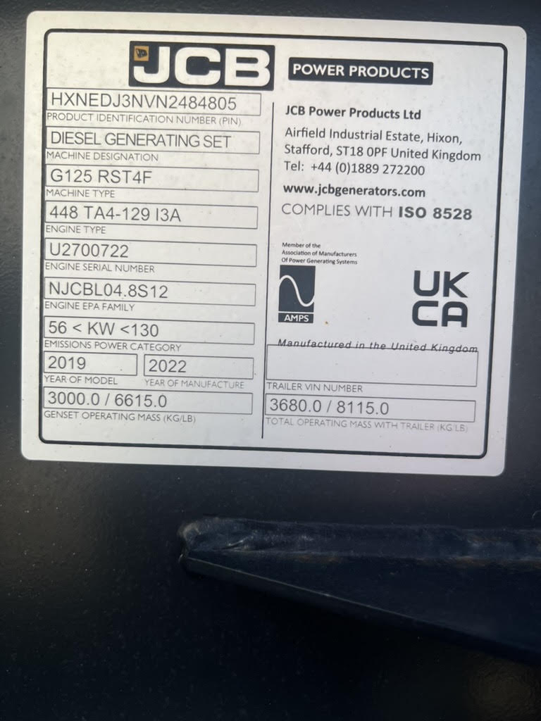 2022 JCB G125RS Generator - Image 8